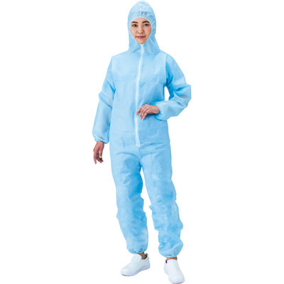 フード付ジャンプスーツ　Ｌ　ブルー 1袋（1枚入）メディテックジャパン サージカルガウン