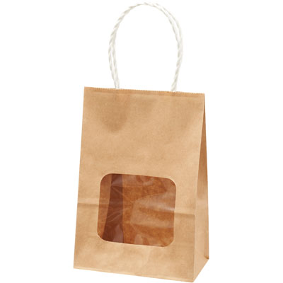 ウィンドウミニバッグ　茶無地　白 1袋（25枚入）パックタケヤマ 手提袋