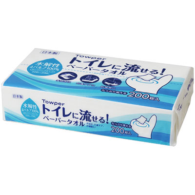 タウパートイレに流せる！ペーパータオル　２００枚 1袋（1袋入）日本製紙クレシア ペーパータオル